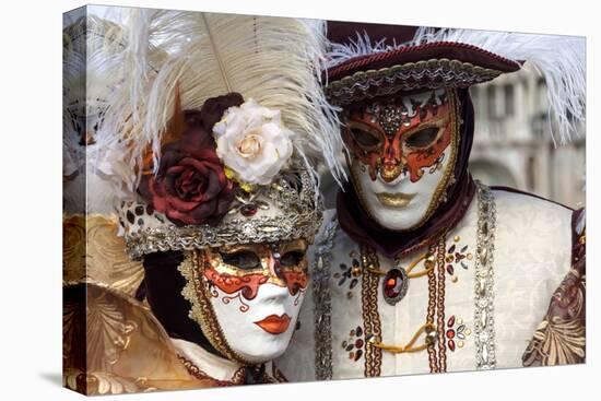 Lady and Gentleman in Red and White Masks, Venice Carnival, Venice, Veneto, Italy, Europe-James Emmerson-Stretched Canvas