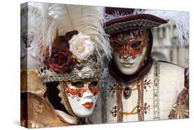 Lady and Gentleman in Red and White Masks, Venice Carnival, Venice, Veneto, Italy, Europe-James Emmerson-Stretched Canvas
