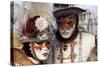 Lady and Gentleman in Red and White Masks, Venice Carnival, Venice, Veneto, Italy, Europe-James Emmerson-Stretched Canvas