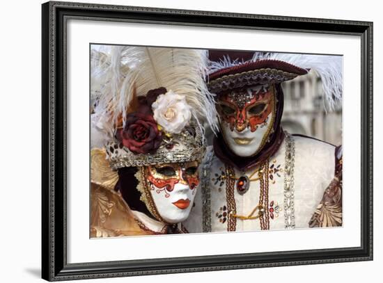 Lady and Gentleman in Red and White Masks, Venice Carnival, Venice, Veneto, Italy, Europe-James Emmerson-Framed Photographic Print