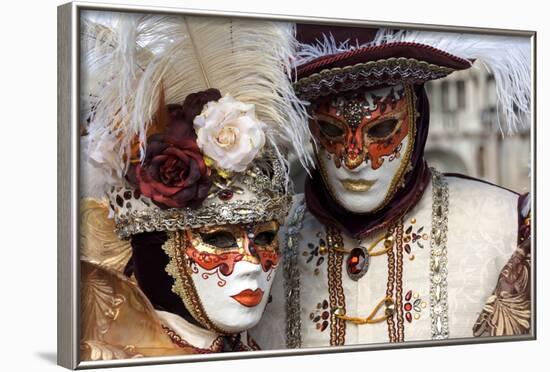 Lady and Gentleman in Red and White Masks, Venice Carnival, Venice, Veneto, Italy, Europe-James Emmerson-Framed Photographic Print