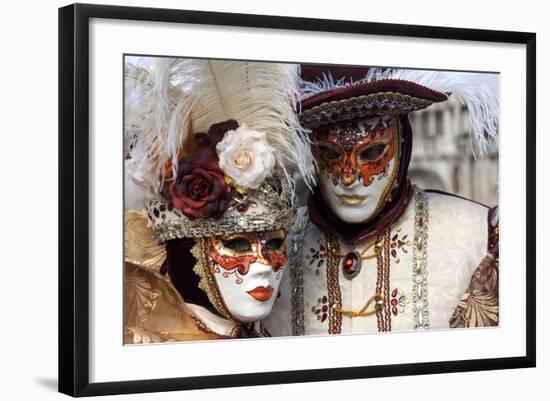 Lady and Gentleman in Red and White Masks, Venice Carnival, Venice, Veneto, Italy, Europe-James Emmerson-Framed Photographic Print