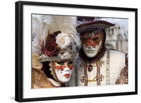 Lady and Gentleman in Red and White Masks, Venice Carnival, Venice, Veneto, Italy, Europe-James Emmerson-Framed Photographic Print