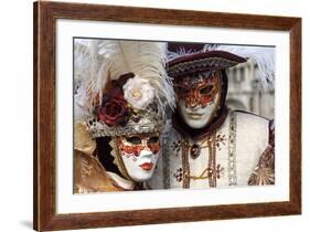 Lady and Gentleman in Red and White Masks, Venice Carnival, Venice, Veneto, Italy, Europe-James Emmerson-Framed Photographic Print