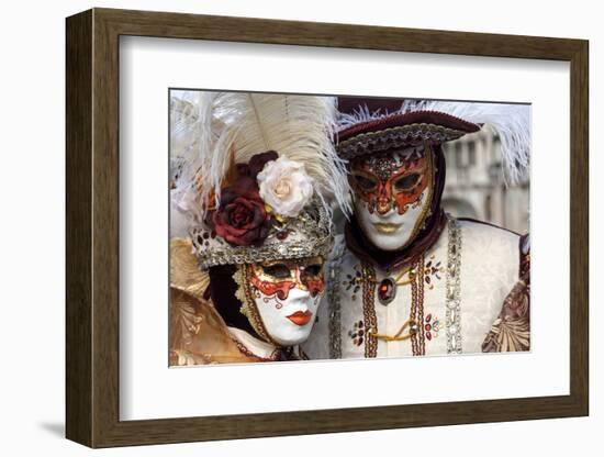 Lady and Gentleman in Red and White Masks, Venice Carnival, Venice, Veneto, Italy, Europe-James Emmerson-Framed Photographic Print