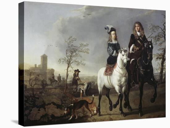 Lady and Gentleman on Horseback-Aelbert Cuyp-Stretched Canvas