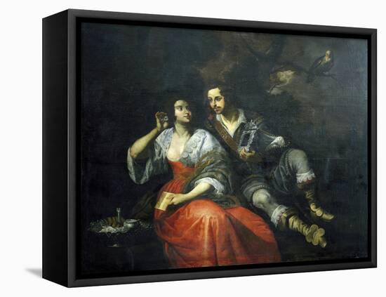 Lady and Knight-Domenico Fiasella-Framed Stretched Canvas