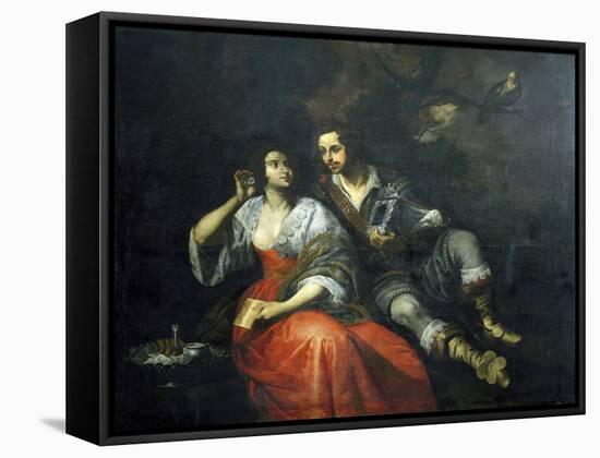 Lady and Knight-Domenico Fiasella-Framed Stretched Canvas