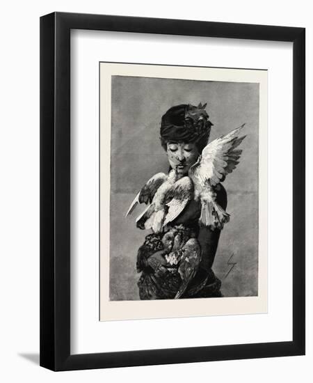 Lady and Pigeons, Fashion, 1882-null-Framed Premium Giclee Print