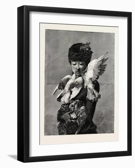 Lady and Pigeons, Fashion, 1882-null-Framed Giclee Print