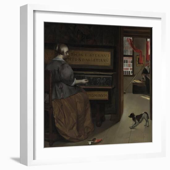 Lady at a Virginal, Ca 1665-Gabriel Metsu-Framed Giclee Print