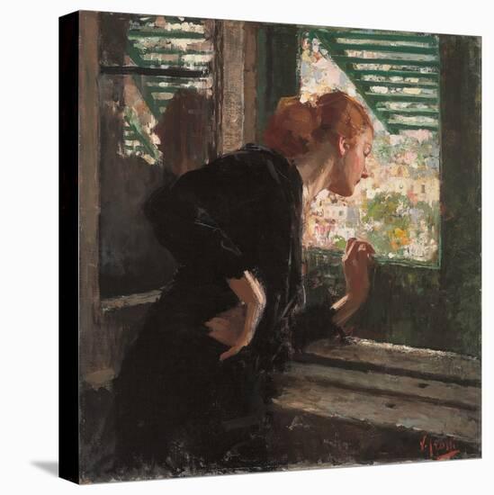 Lady at a Window, (Oil on Canvas)-Vicenzo Irolli-Stretched Canvas