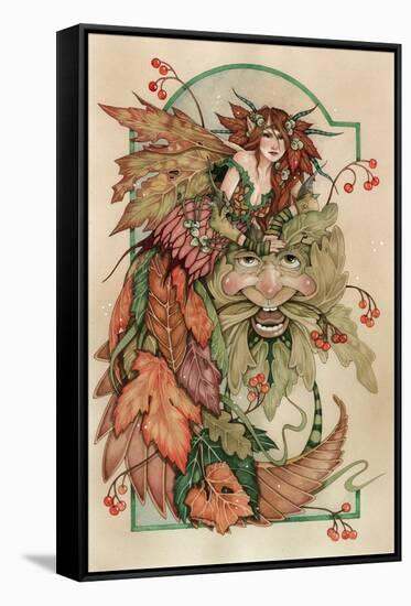 Lady Autumn and the Green Man-Linda Ravenscroft-Framed Stretched Canvas