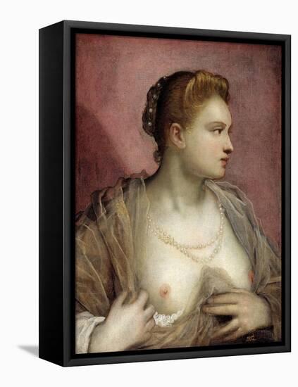 Lady Baring her Breast, 16th century-Domenico Tintoretto-Framed Stretched Canvas