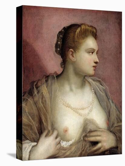 Lady Baring her Breast, 16th century-Domenico Tintoretto-Stretched Canvas