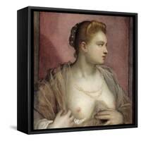 Lady Baring Her Breast-Domenico Tintoretto-Framed Stretched Canvas