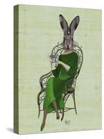 Lady Bella Rabbit Taking Tea-Fab Funky-Stretched Canvas