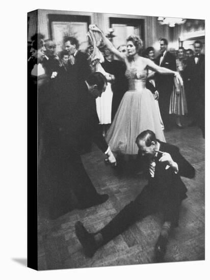Lady Bernard Docker in Formal Dress, on Floor, Dancing at Fabulous Party Thrown by Her-Carl Mydans-Stretched Canvas