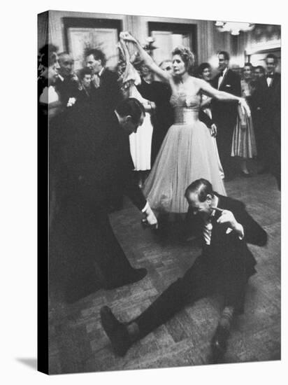 Lady Bernard Docker in Formal Dress, on Floor, Dancing at Fabulous Party Thrown by Her-Carl Mydans-Stretched Canvas