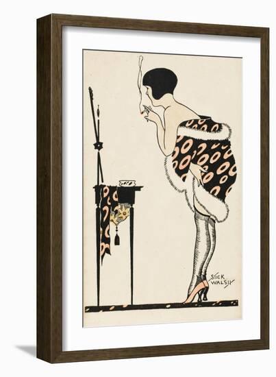 Lady Checks Her Appearance in a Dressing Table Mirror-null-Framed Art Print