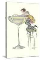 Lady Climbing into Champagne Glass-null-Stretched Canvas