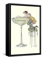 Lady Climbing into Champagne Glass-null-Framed Stretched Canvas