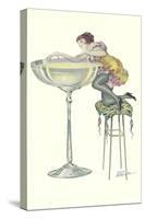 Lady Climbing into Champagne Glass-null-Stretched Canvas