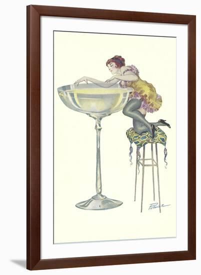 Lady Climbing into Champagne Glass-null-Framed Art Print