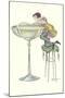 Lady Climbing into Champagne Glass-null-Mounted Art Print