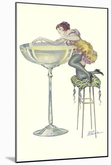 Lady Climbing into Champagne Glass-null-Mounted Art Print