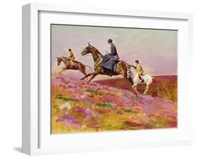 Lady Currie with Her Sons Bill and Hamish Hunting on Exmoor-Cecil Aldin-Framed Giclee Print