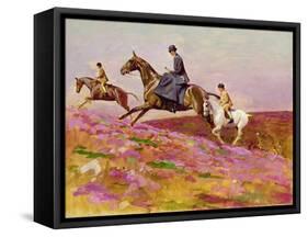 Lady Currie with Her Sons Bill and Hamish Hunting on Exmoor-Cecil Aldin-Framed Stretched Canvas