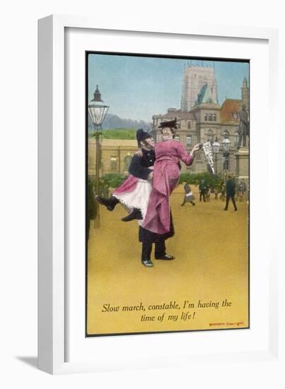 Lady Demonstrating for Womens Rights Has the Good Fortune to be Picked up by a Policeman-null-Framed Art Print