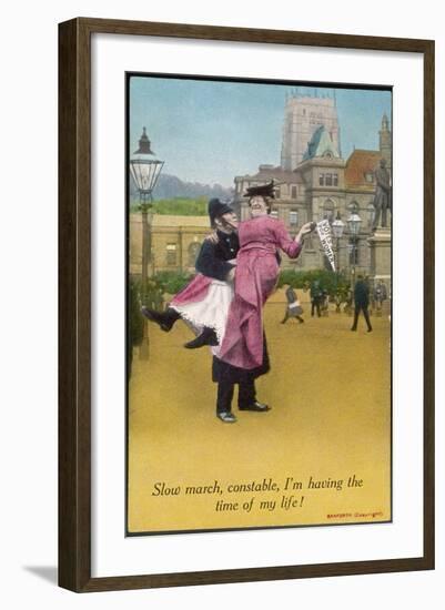 Lady Demonstrating for Womens Rights Has the Good Fortune to be Picked up by a Policeman-null-Framed Art Print