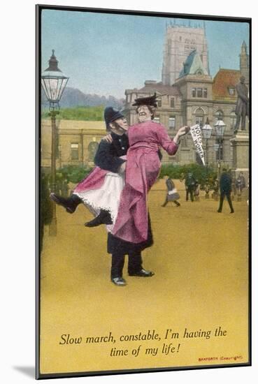 Lady Demonstrating for Womens Rights Has the Good Fortune to be Picked up by a Policeman-null-Mounted Art Print