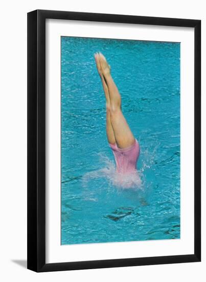 Lady Diving into Pool, Retro-null-Framed Art Print