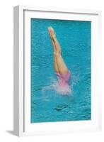 Lady Diving into Pool, Retro-null-Framed Art Print