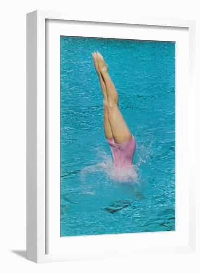 Lady Diving into Pool, Retro-null-Framed Art Print