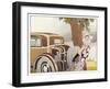 Lady Driver Changes a Wheel Dismayed-Ren? Vincent-Framed Art Print