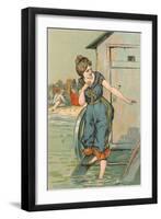 Lady Emerging from Bathing Machine, Illustration-null-Framed Art Print