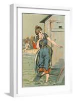 Lady Emerging from Bathing Machine, Illustration-null-Framed Art Print