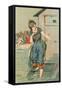 Lady Emerging from Bathing Machine, Illustration-null-Framed Stretched Canvas