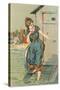 Lady Emerging from Bathing Machine, Illustration-null-Stretched Canvas