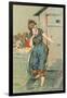 Lady Emerging from Bathing Machine, Illustration-null-Framed Art Print