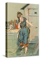 Lady Emerging from Bathing Machine, Illustration-null-Stretched Canvas