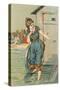 Lady Emerging from Bathing Machine, Illustration-null-Stretched Canvas