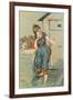 Lady Emerging from Bathing Machine, Illustration-null-Framed Art Print