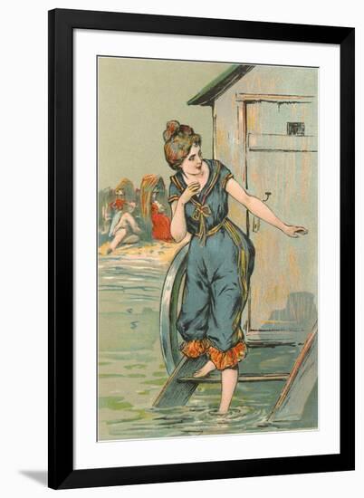 Lady Emerging from Bathing Machine, Illustration-null-Framed Art Print