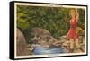 Lady Fishing, Big Sky, Montana-null-Framed Stretched Canvas