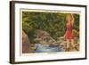 Lady Fishing, Big Sky, Montana-null-Framed Art Print